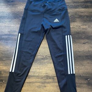 Adidas women’s Deep Gray and White Striped Leggings